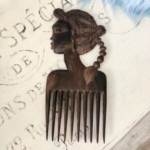 Afro Hair Comb, Hand Carved Ebony Wood, 10in x 4.25in, Wide Tooth